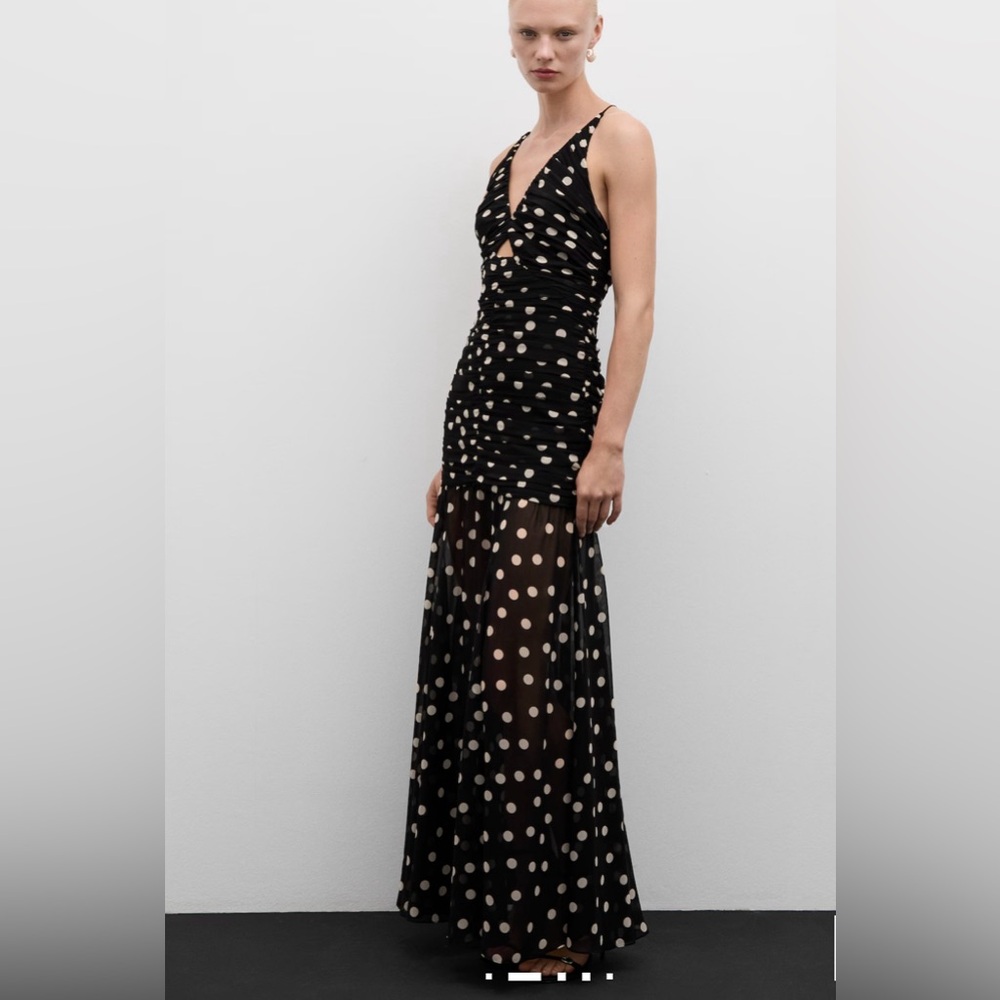 Mango Black and White Polka Dot Maxi Dress